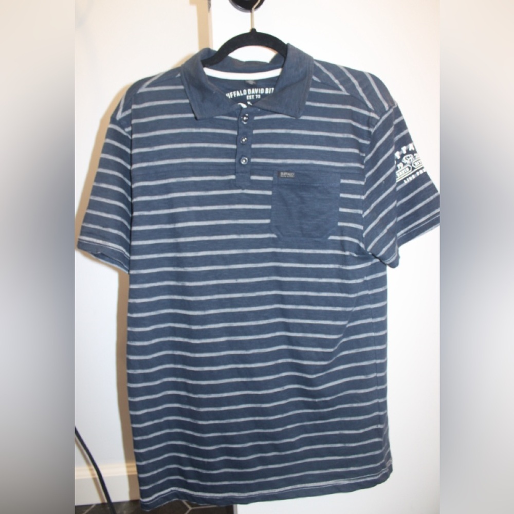 Buffalo David Bitton Navy Striped Polo Shirt Mens Small
